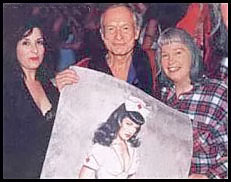 Bettie Page with Olivia the Artist, and Hugh Hefner of Playboy