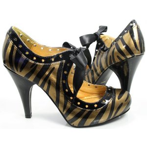 Zebra Patent Maryjane Satin Bow Top Round Toe Pump